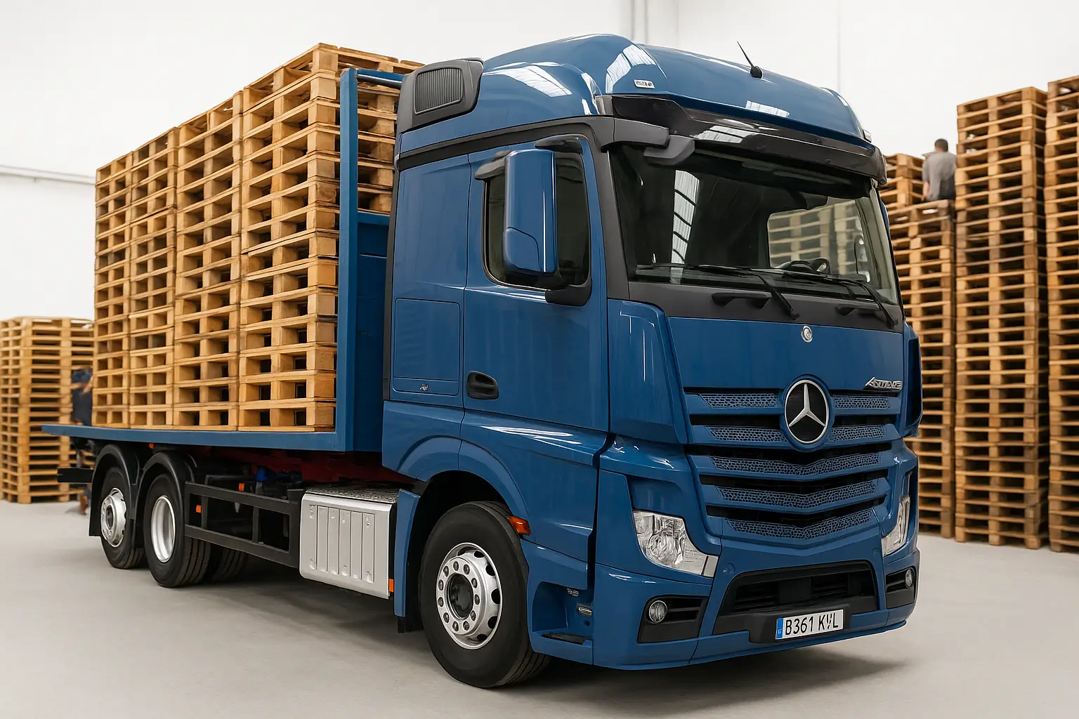 Camión de TELOPAL cargado de palets listos para reciclaje