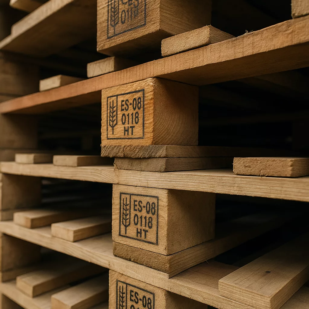 Detalle de palets tratados NIMF15 para exportación